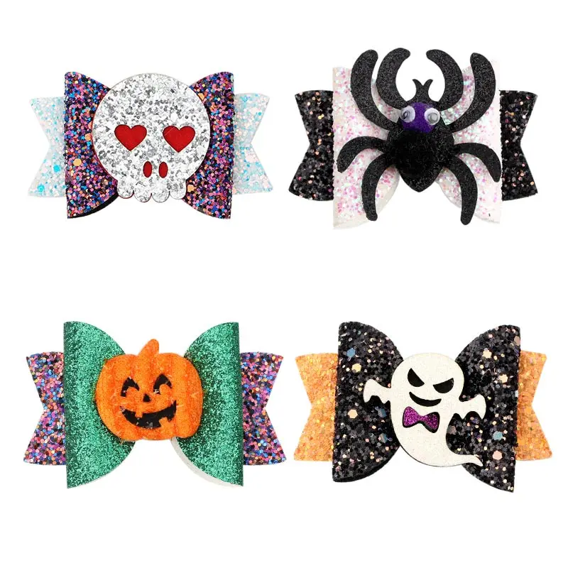 

Kids Funny Halloween Pumpkin Glitter Bow Hair Clips For Girls