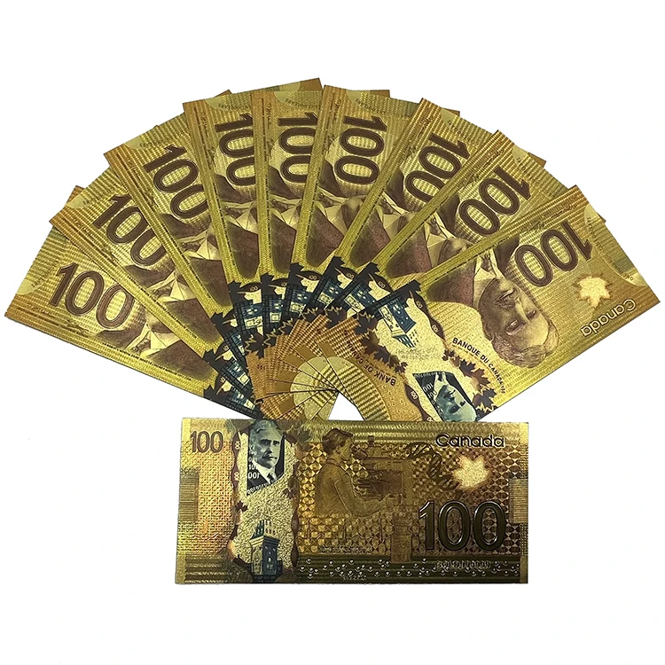 

RTS plastic money bank notes Canada 100 dollars bill gold foil banknotes