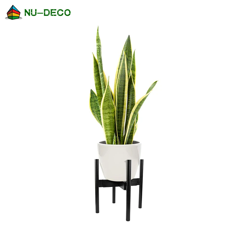 Black indoor outdoor adjust bamboo wood plant flower pot rack stand for flower pot