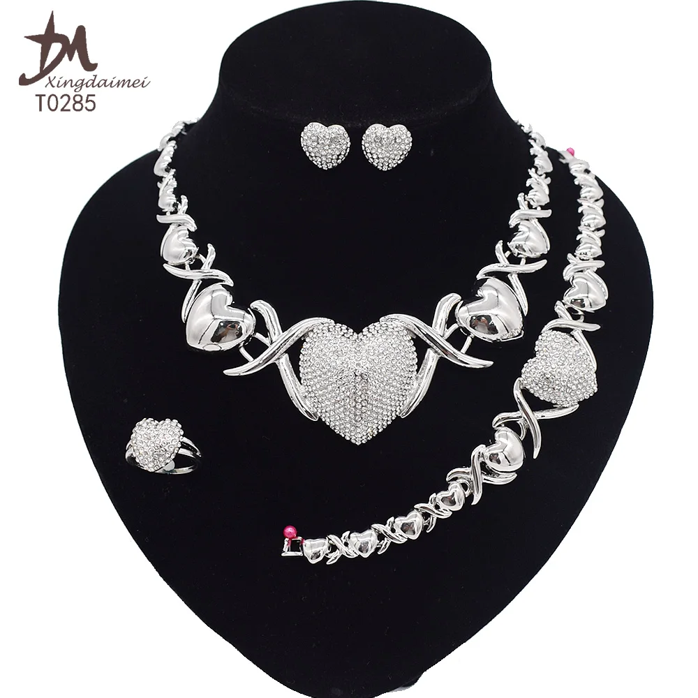 

T0285 Wholesale big heart silver women's silver jewelry set, Silver color