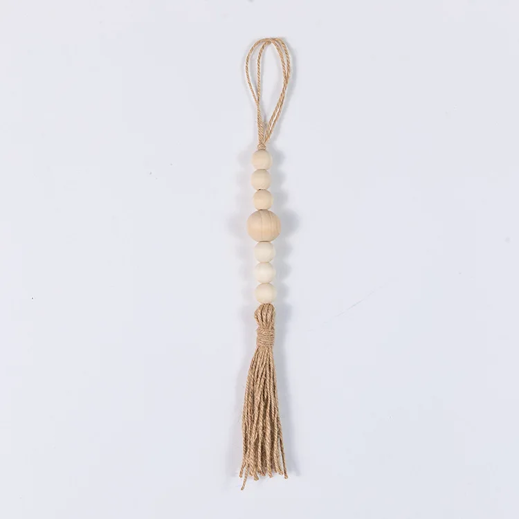 

Natural Wood Beads Tassel Garland Farmhouse Home Doorknob Decor Pendant