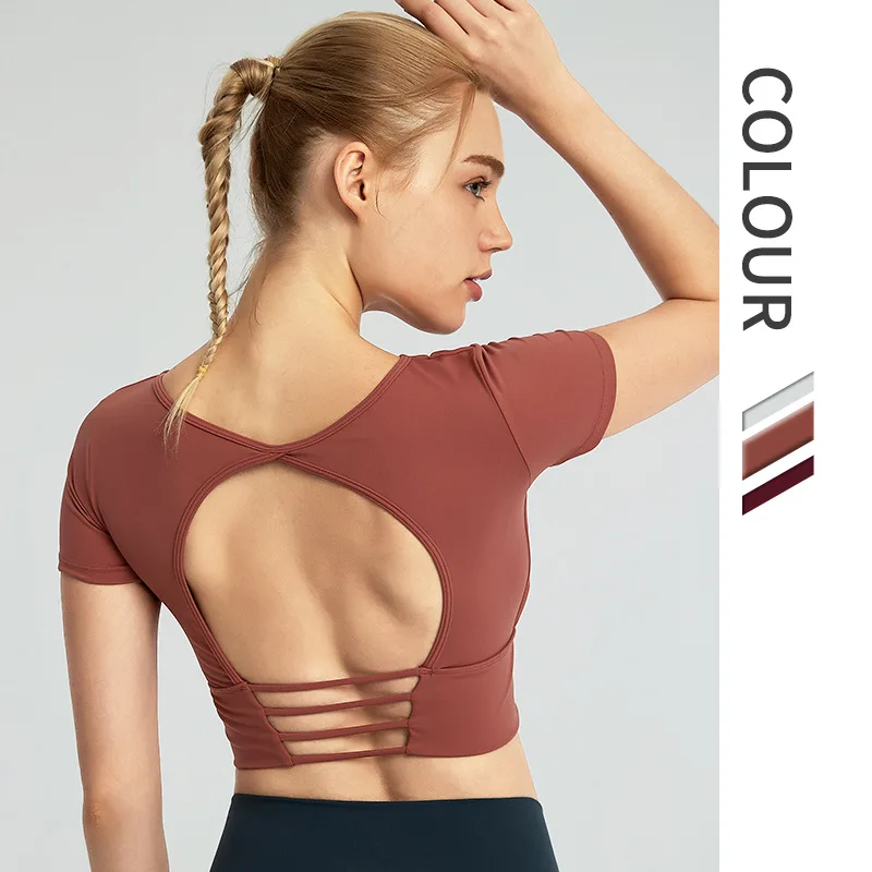 

Yoga Workout Short Sleeved Top Sexy Tight Quick Dry Yoga T Shirt For Women, Picture