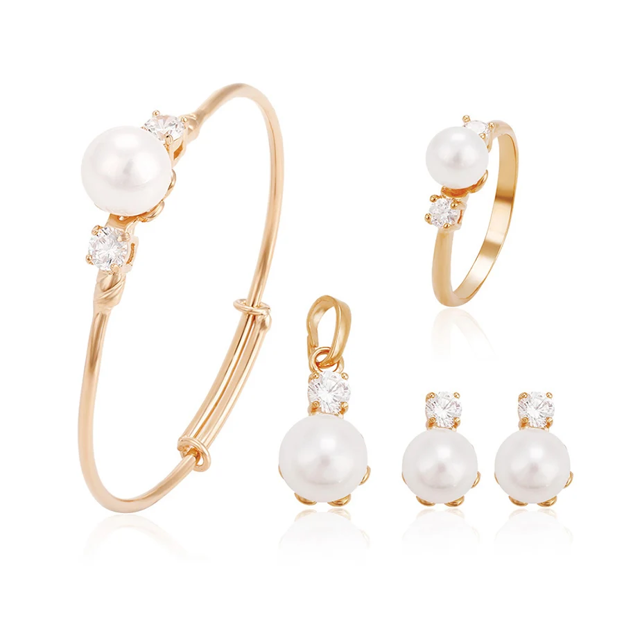 

64239 Xuping wholesale charms gold plated pearl jewelry set for baby, White