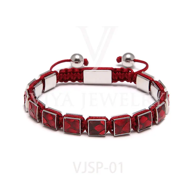 

Viya Jewelry DHL Free Shipping Wholesale Luxury Genuine Python Square Beads Bracelet For Fashion Men