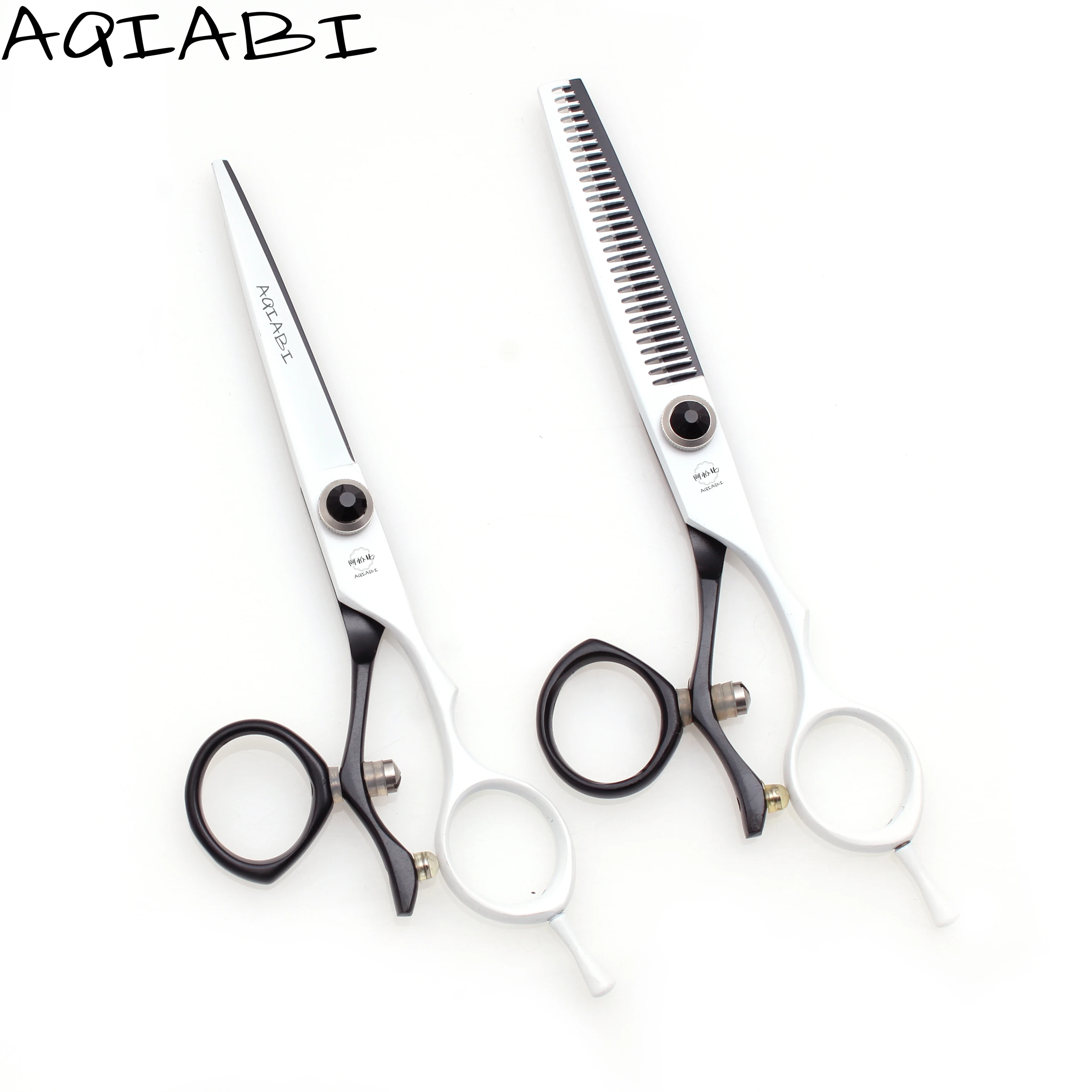 

Professional Scissors 5.5'' 6" AQIABI JP 440C Hair Cutting Scissors Barber Thinning Scissors Swivel Thumb White A9019, White&black
