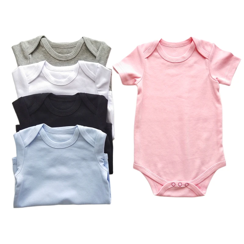 

OEM short sleeve plain baby jumpsuit custom logo printed blank romper baby onesie solid newborn baby bodysuit 100 cotton, Picture
