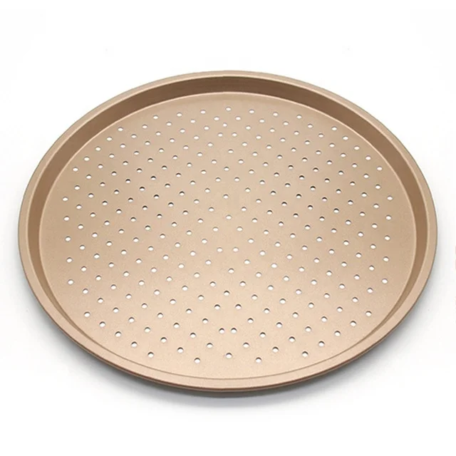 

Pizza Pans With Holes 12 inch - Carbon Steel Non Stick Coating Perforated Round Tray Baking For Kitchen Home Bakerly, Golden