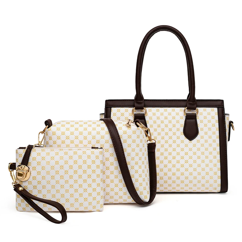 

Ladies Printing Checked Tote Bags 3 In 1 Detachable Shoulder Handy Tote Bag Set