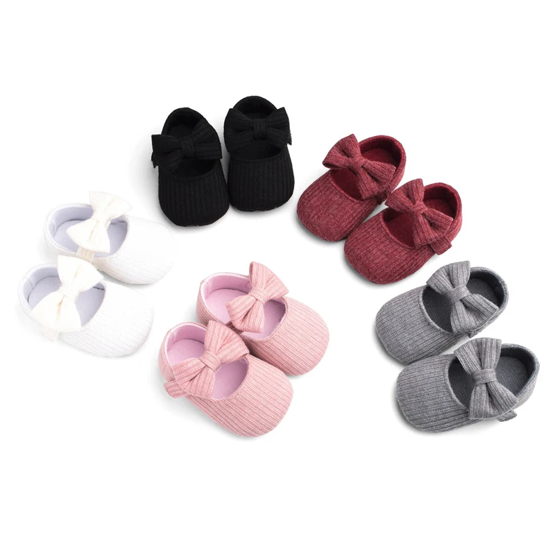 

Baby First Walkers Shoes Infant Newborn Baby Boy Girl Soft Sole Crib Shoes bow knitting Cotton Prewalker Princess casual shoes B, As photo