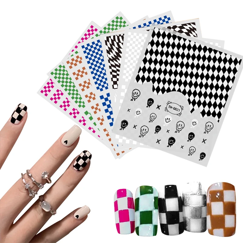 

Factory supplier Personal Care decals for nails Glitter halloween nail decals Black checkered nail art sticker, Customers' requirements