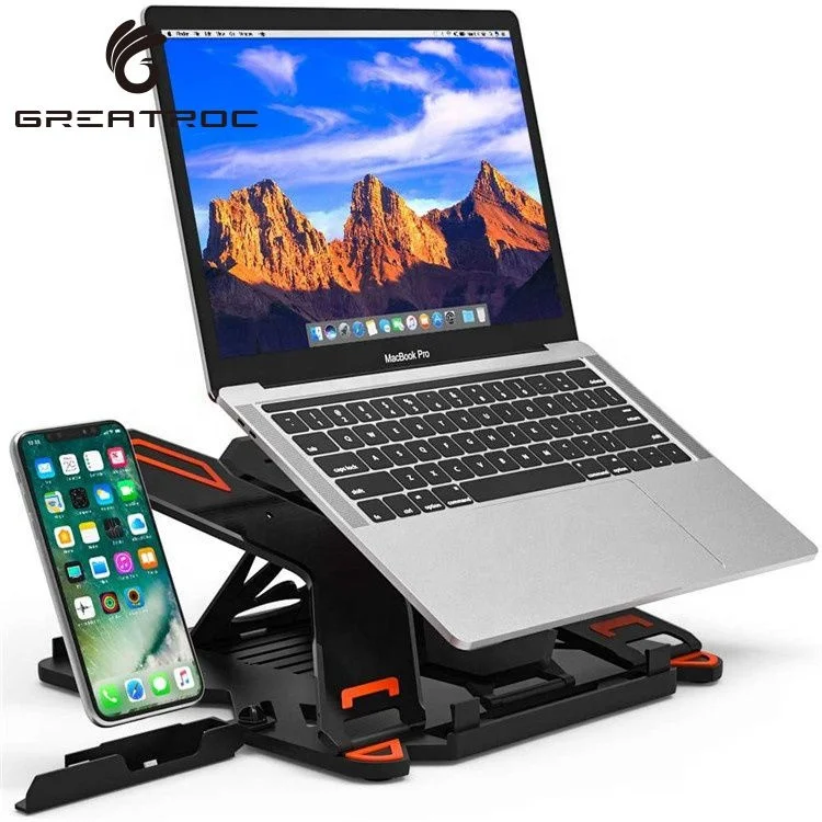 

Great Roc soporte para portatil wholesale device holder universal laptop stand with 360 rotation base plastic adjustable laptop, Black,white