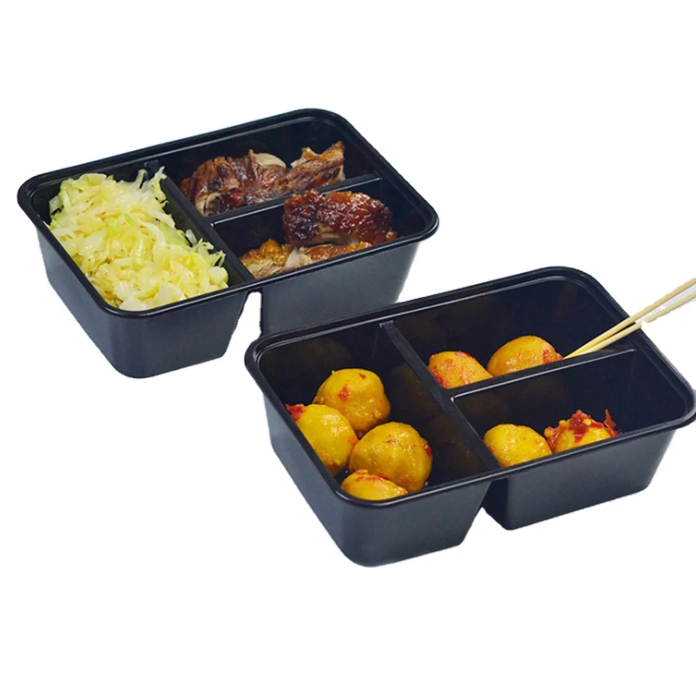 

Food Packaging Containers Plastic RPP/PP Disposable Box Bento Lunch Takeaway Microwavable Container 3 Compartment, Customized color