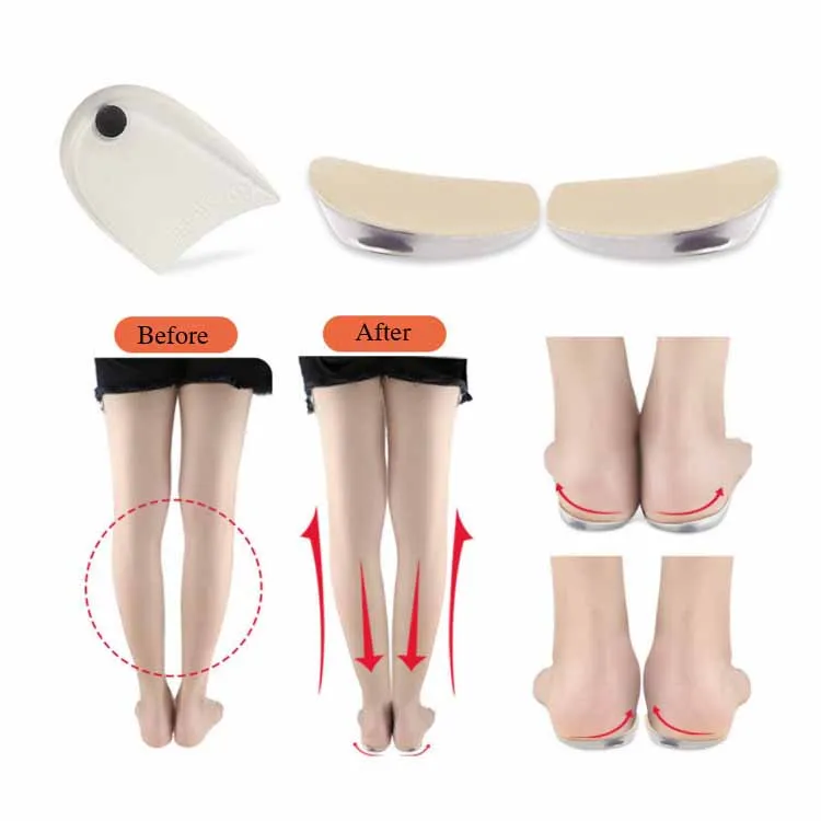 

good quality new O/X legs orthortic heel cushion silicone gel orthopedic correction heel pads magnetic insoles for men and wome, Beige