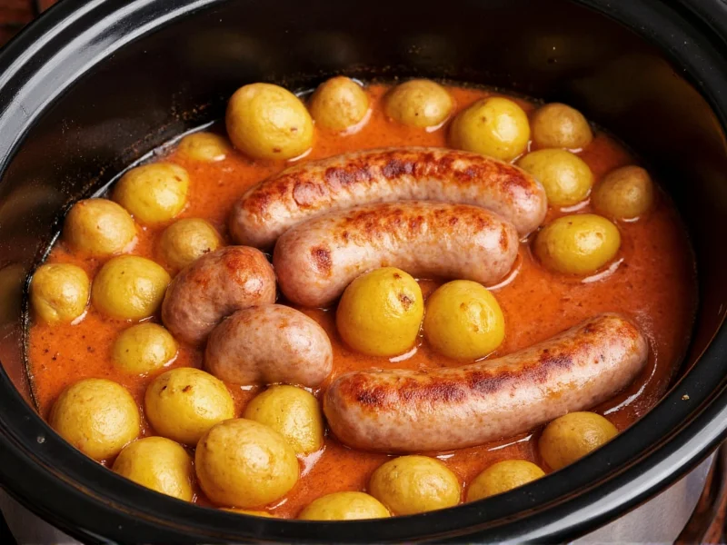sausages and potatoes in slow cooker