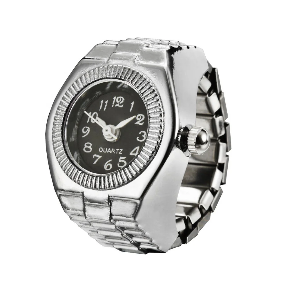 

In stock finger ring watch China SL68 quartz movement adjustment ring watch, Silver...