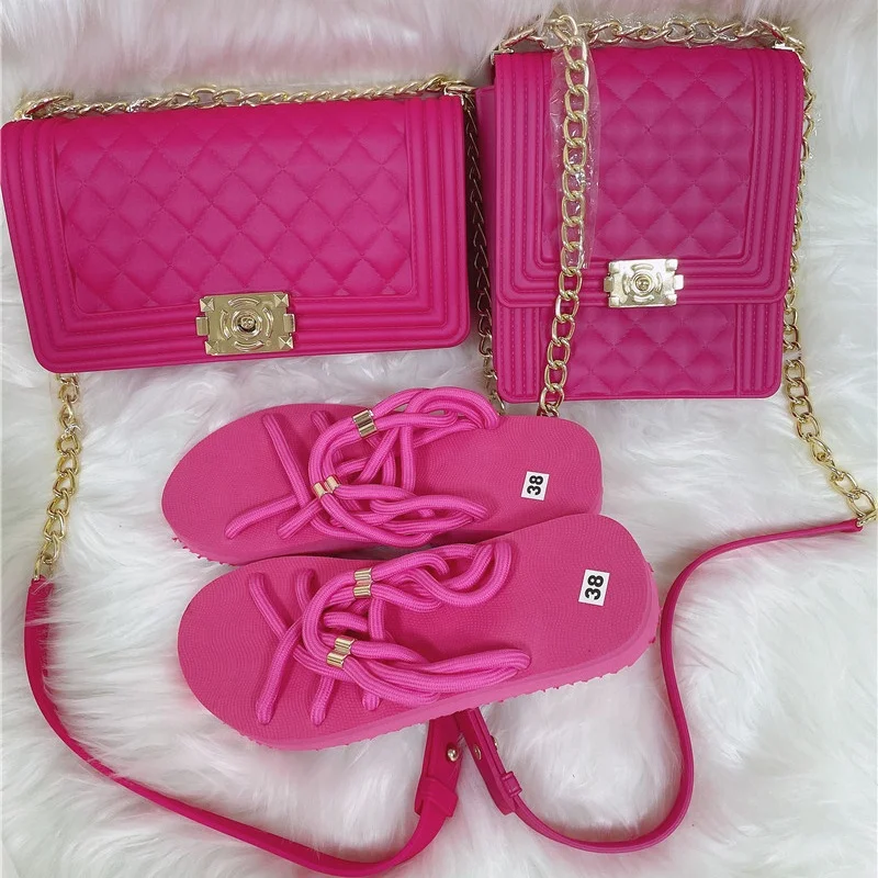 

Wholesale 2021 jelly purse and handbag with sandals twisted rope platform sandals for girls, Sku choose