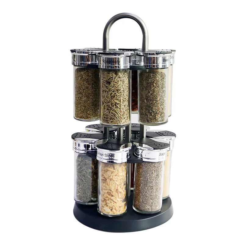 

BB045 Kitchen Tool Double-layer Rotatable Spice Rack Seasoning Box Kitchen Seasoning Bottle Set, As picture