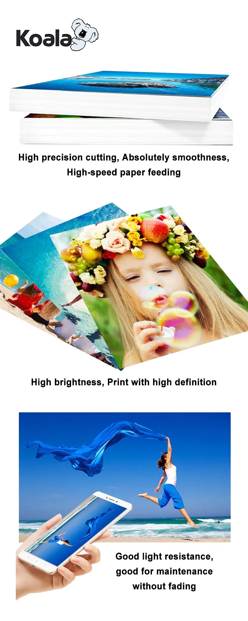 Koala premium 250g double side glossy color laser paper A4*50Sheets