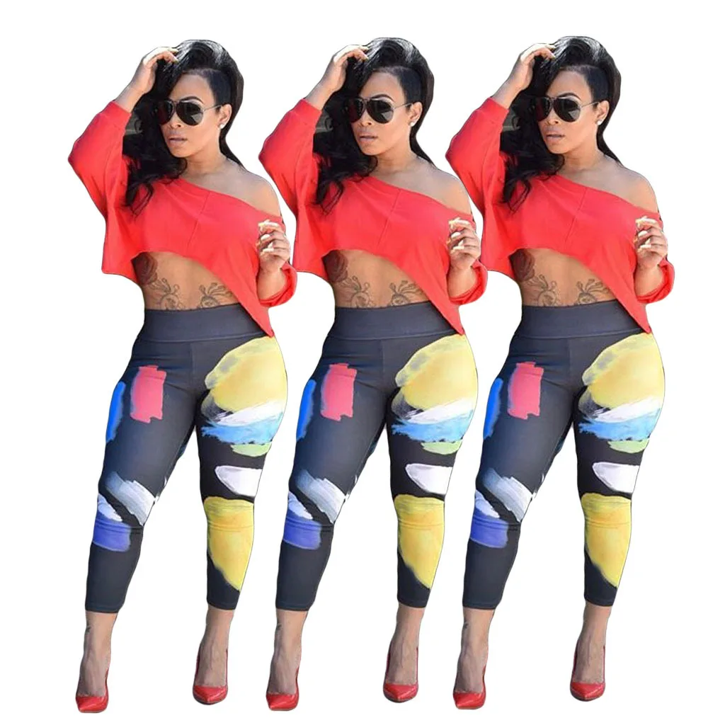 

L219 2021 Fashionable new design Fashion sexy personality color graffiti slim pants