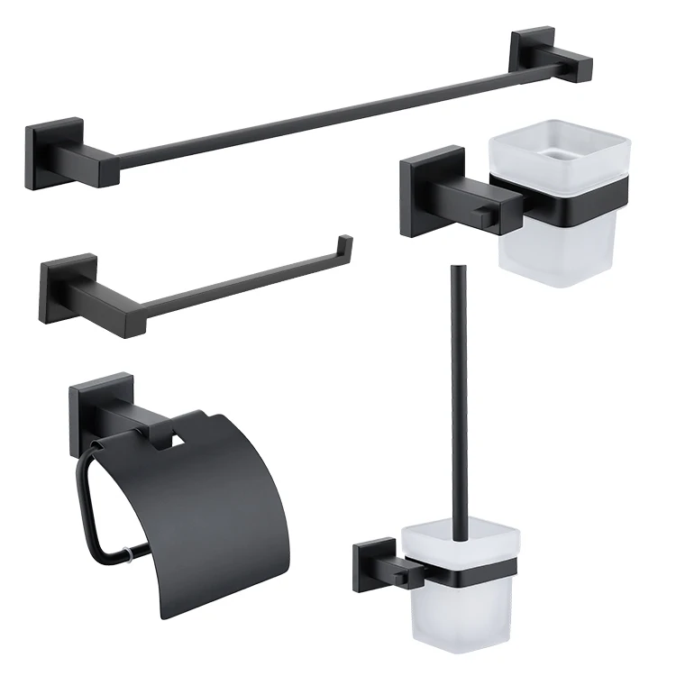 

Luxury 5 piece combo black stainless steel bathroom accessories fittings for bathroom JG-SFSB-KBN70A