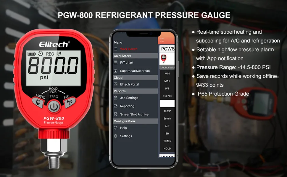 Elitech Pgw500 Wireless Digital Pressure Gauge With Temperature App