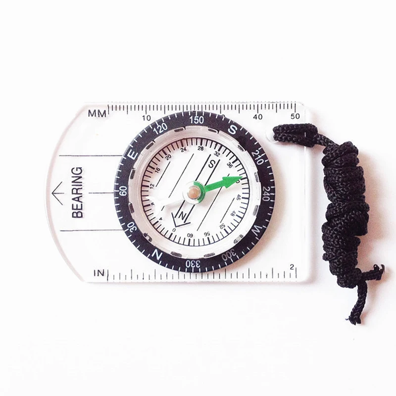 

Camping Pointing Guide Metal Pointer Acrylic Small Magnetic Compass with Map Scale Ruler, Transparent