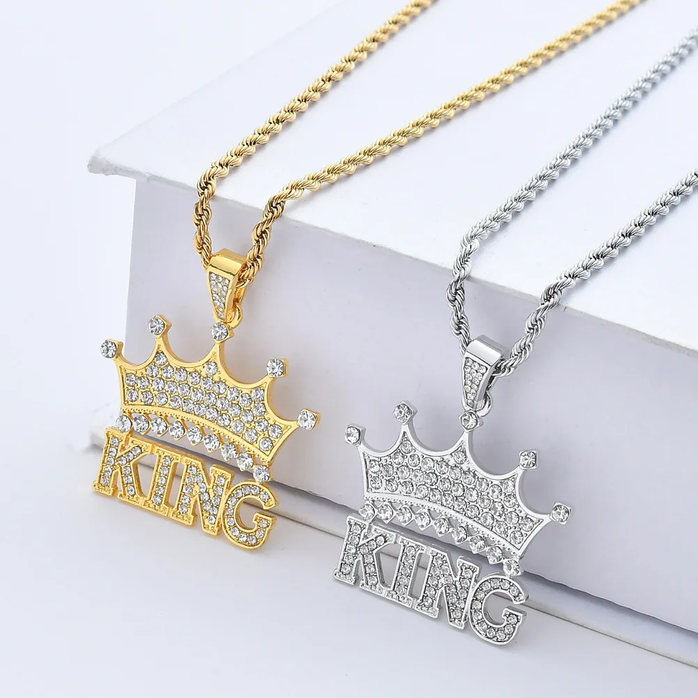 

Wholesale Fashion Men Hip Hop Crown king Pendant Necklaces Boy Crown Pendant Jewelry Necklace, Picture shows