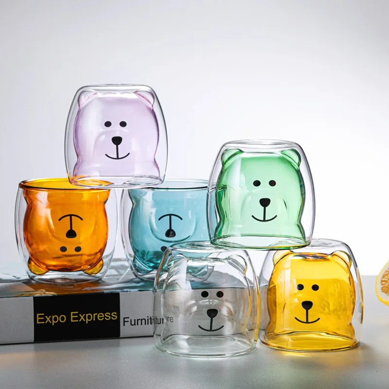 

Wholesale Creative Cartoon Coffee Mug Water Drinking Cups Double Wall Bear Cups, Customized color
