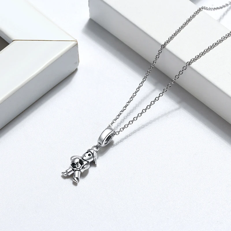 

RINNTIN CB15 Football boy necklace pendant wholesale 925 sterling silver necklace jewelry