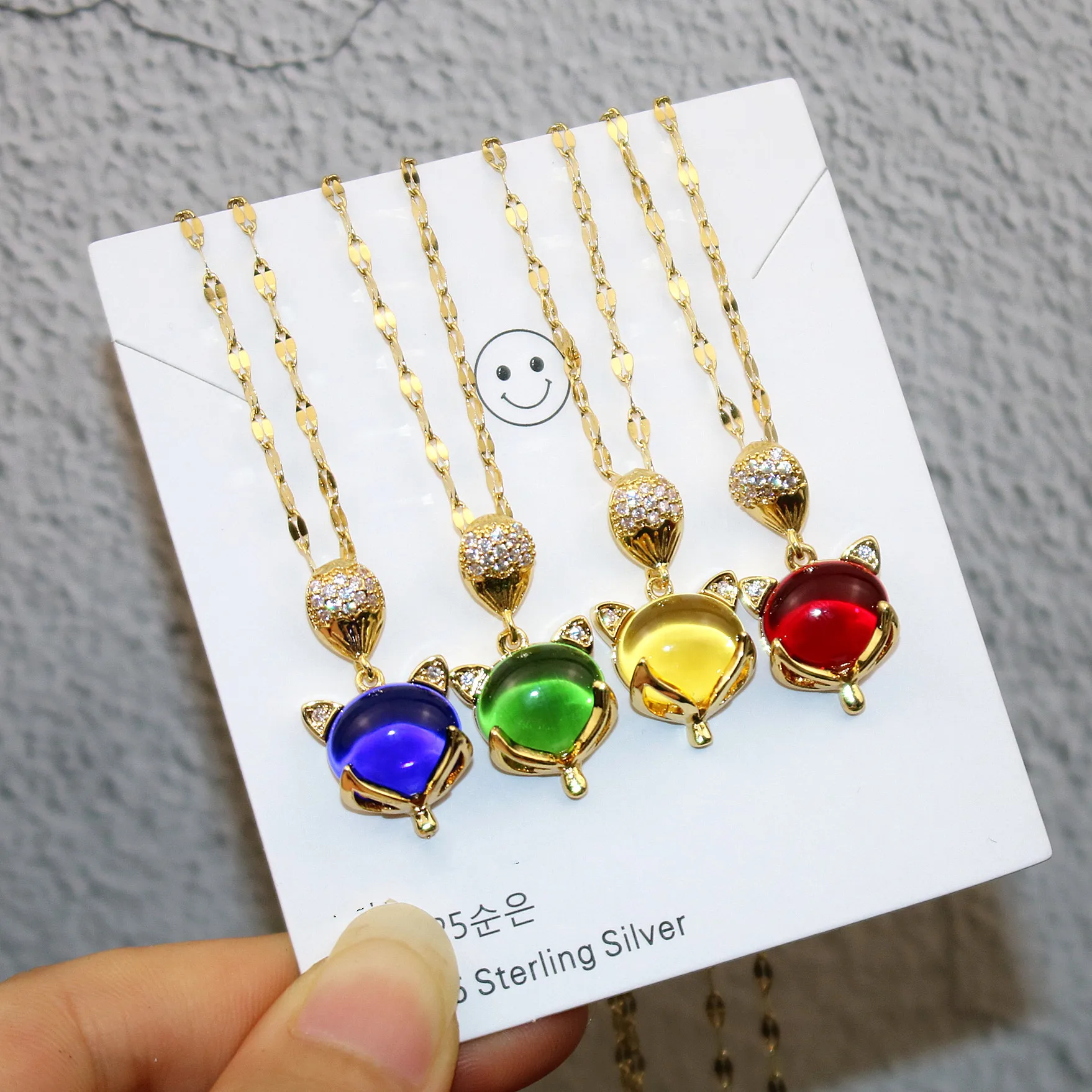 

RFJEWEL High Quality Stainless Steel Chain Fox Pendant Necklace Delicate Animal Fox Shape Natural Red Ruby Jade Necklace