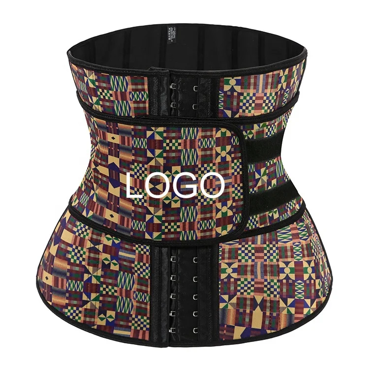 

Women 7 Steel Bone Floral Print Waist Trainer Geometric Print Corset Belt Hooks Latex Waist Trainer Pattern