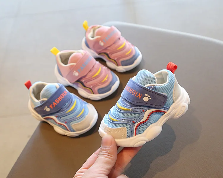 

Fashion Solid anti- slip baby kids mesh sport shoes for boys and girls, Blue/ pink