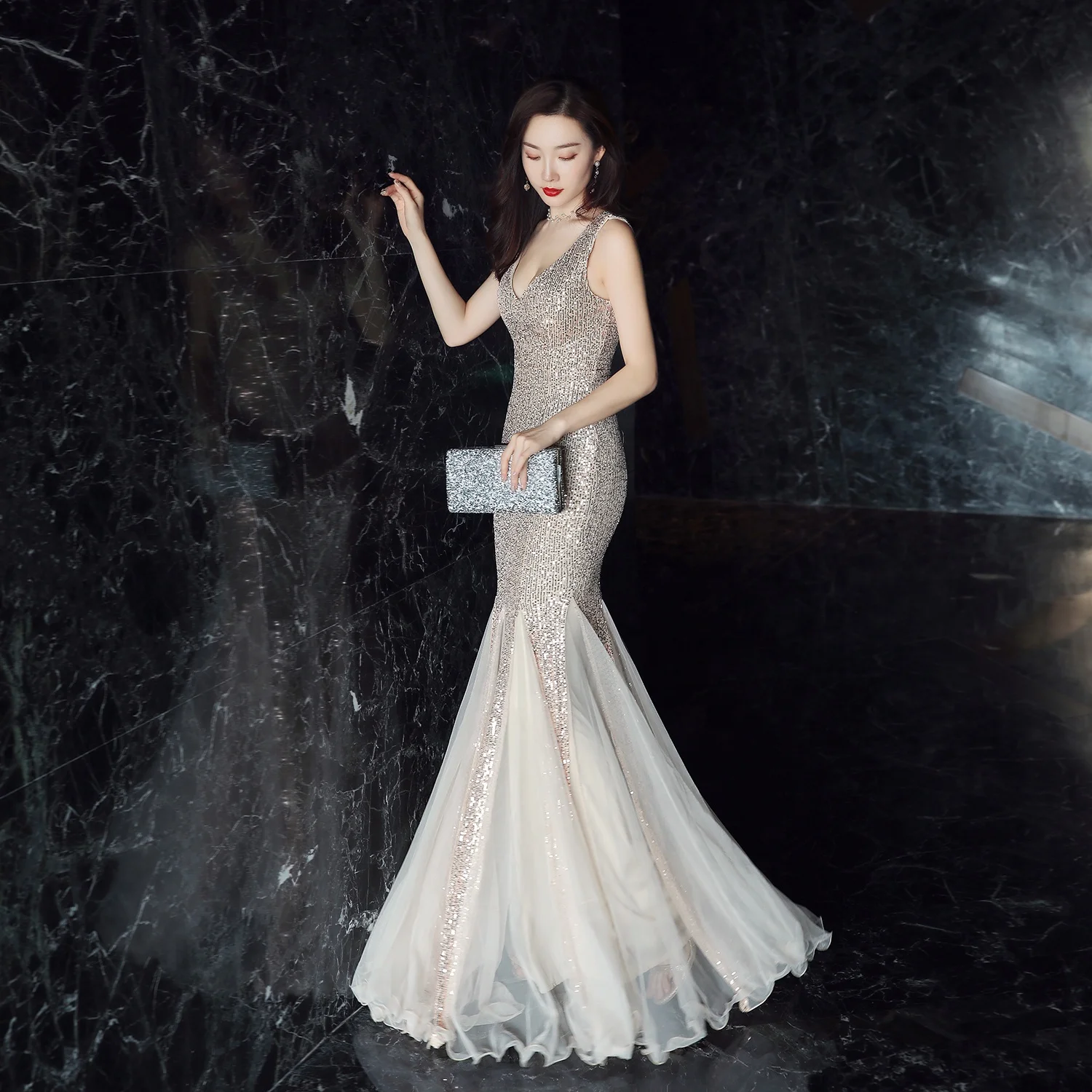 16538#New style magic evening dresses luxurious  gown women sequin prom dress long