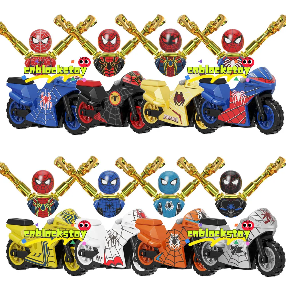 

Spider With Motorcycle Super Heroes Across The Spider-Verse No Way Home Man Movie Building Block Figure Smart Toy KF6137