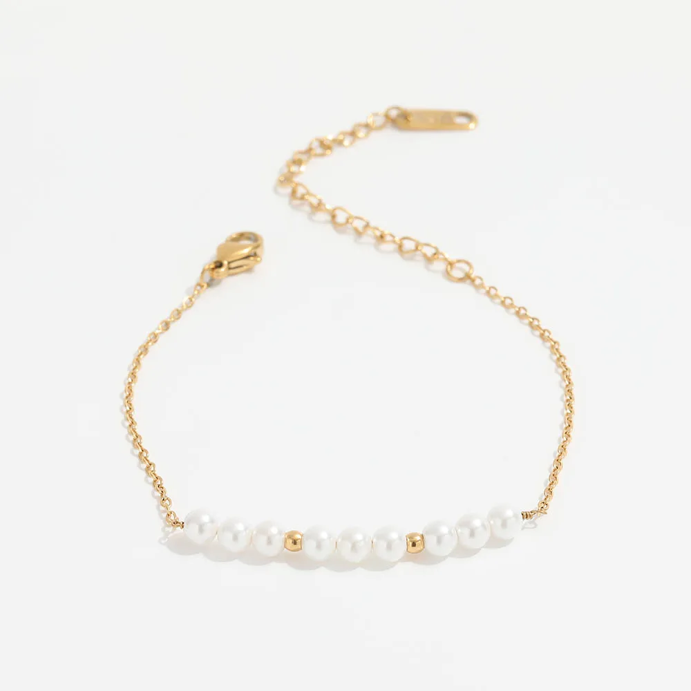 High End Gold Plated Stainless Steel Small Pearl Mixed Chain Bracelet for Women Wholesale Jewelry