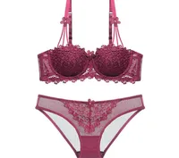 

Women Bra & Brief Sets Embroidery Lace Push Up 1/2 Cup Bra Sexy Plus Size Bra And Panties Set