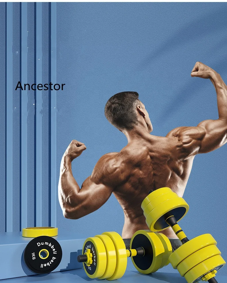 

custom logo adjustable Durable color Gym Fitness Equipment 20 kgs dumbbell rubber coated dumbbell with barbell, Yellow