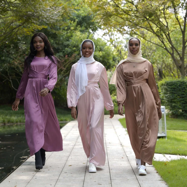 

New EID fashion Abaya Dubai Turkey satin Muslim dress European American Islamic dresses, Black, pink, gray, green, brown, purple