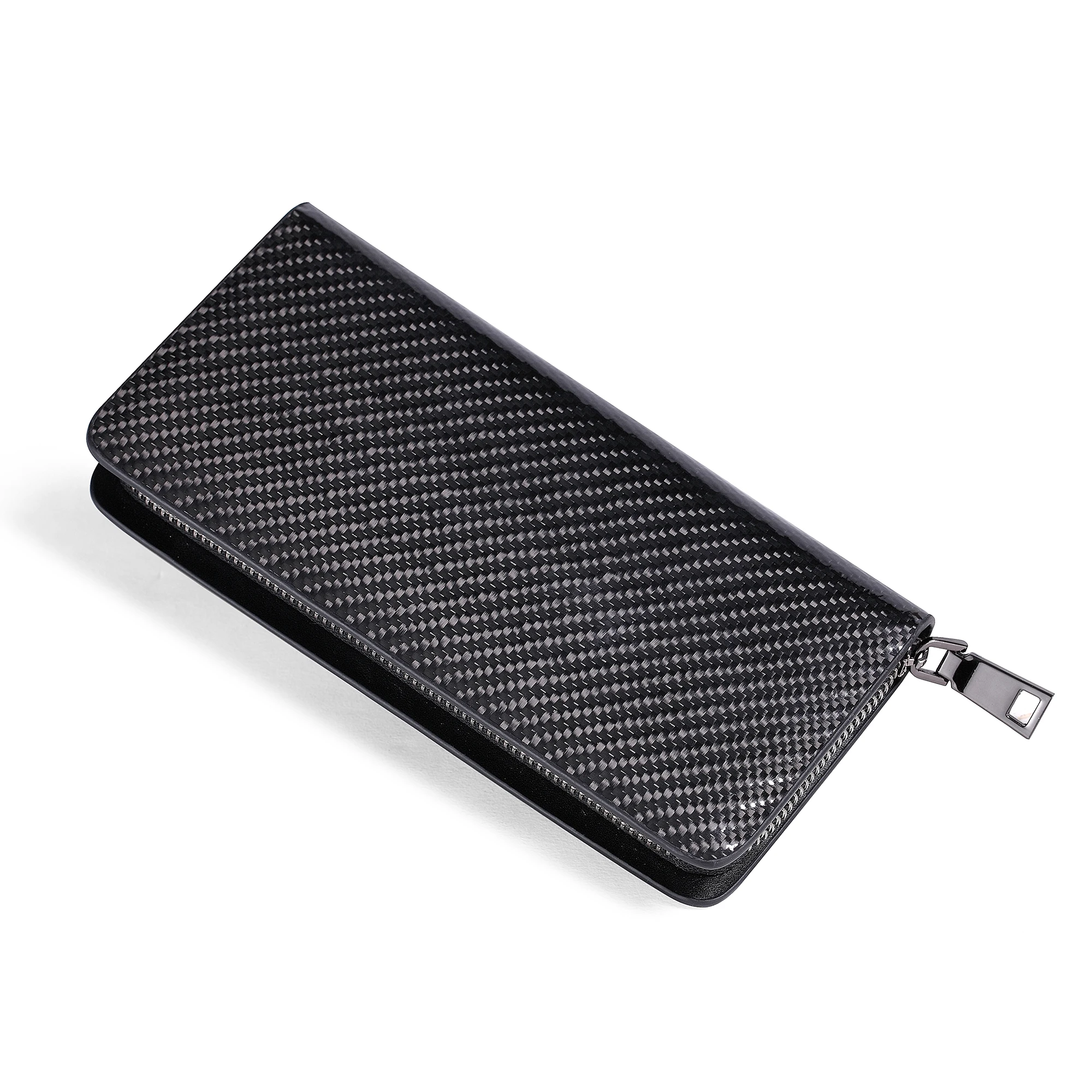 

Carbon Fiber Men Long Clutch Genuine Leather RFID Blocking Designers Women Wallet