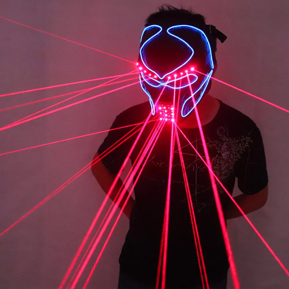 

Red Laser Mask Luminous Light Up Laserman Show Halloween Masks For Laser Stage Show Dancer DJ Headwear, White