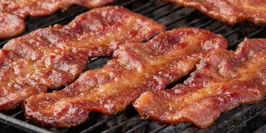 Laying bacon slices on a preheated grill