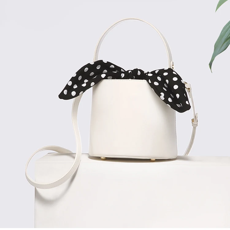 

Women PU Leather Drawstring Bucket Bag Shoulder Ribbon Closure Bucket Bag