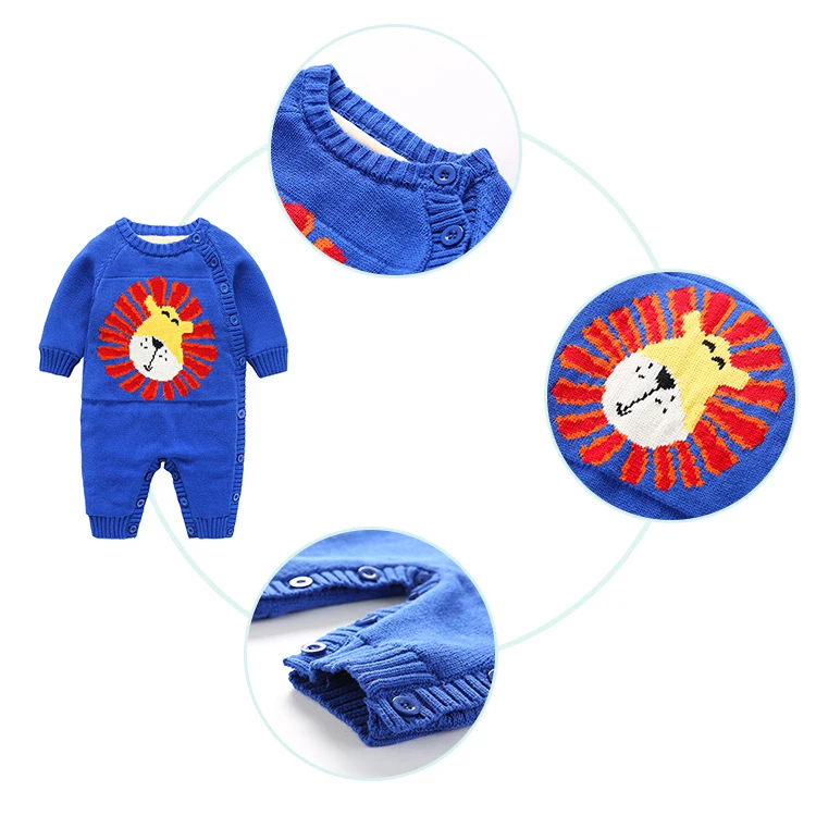 
cartoon jacquard thickening knit baby sweater rompers winter baby clothes baby romper 