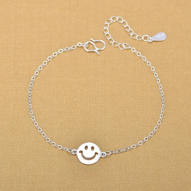 

Wholesale Lovely Cute Round Smile Face Charm Bracelets For Women 925 Sterling Silver Gifts Jewelry