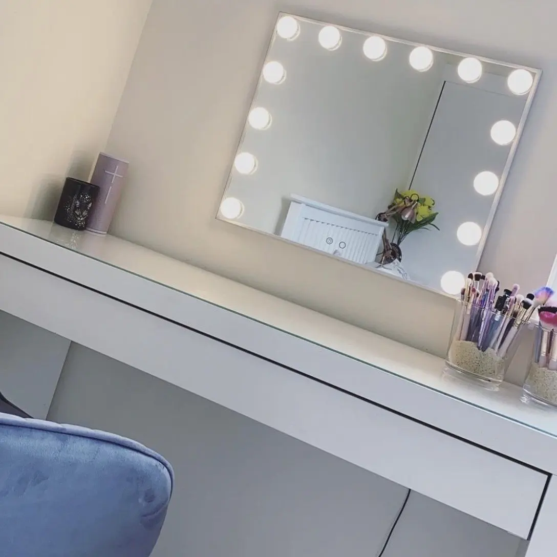 

BEAUTME Vanity Makeup Mirror with Lights,Hollywood Mirror with Dimmable 14 Led Bulbs for Dressing Room Slim Metal Frame