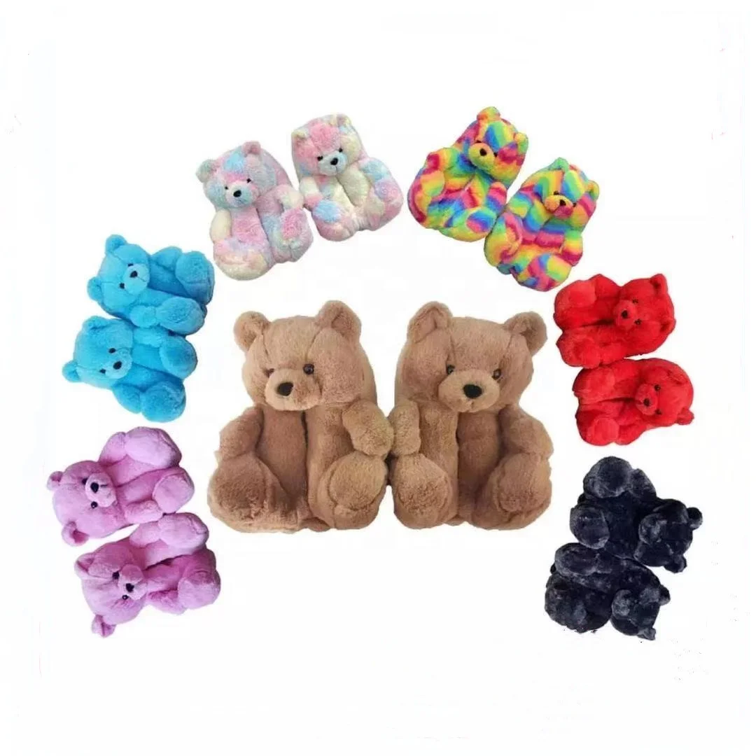 

Latest Hot Popular Fuzzy Big Fluffy Kids Teddy Bear Slippers