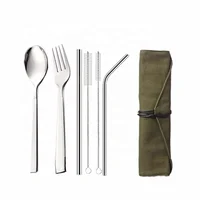 

Reusable camping Cutlery Metal Straw Portable Travel Cutlery Set with pouch