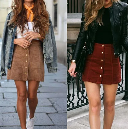 Fashion Women High Waist Lace Up Suede Leather Pocket Preppy Short Mini Skirt