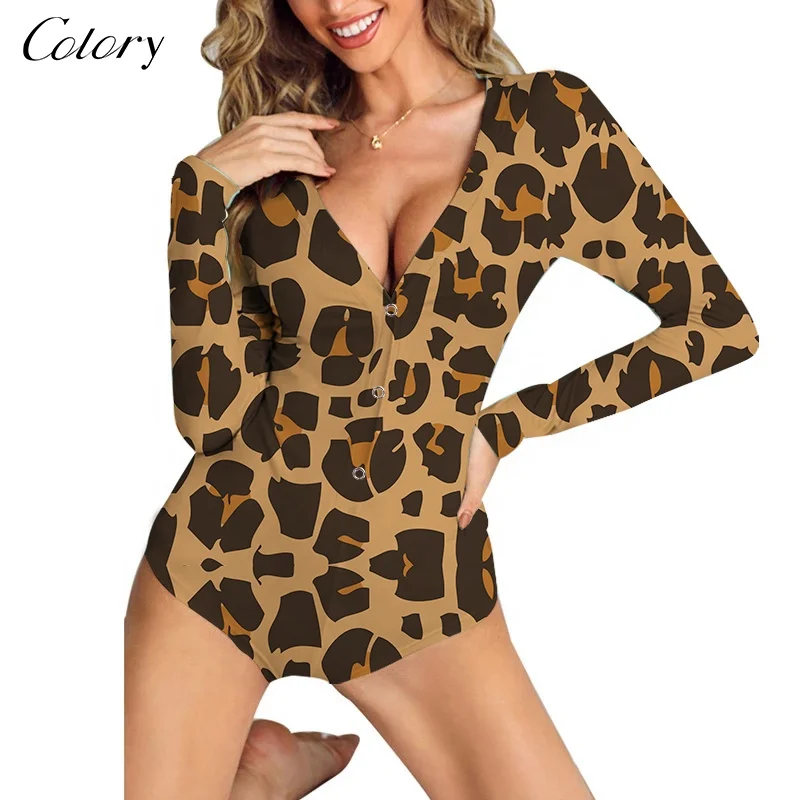 

Colory Wholesale Lowest Price Deep V-Neck Leopard Printed Adult Jumpsuit, Customized color