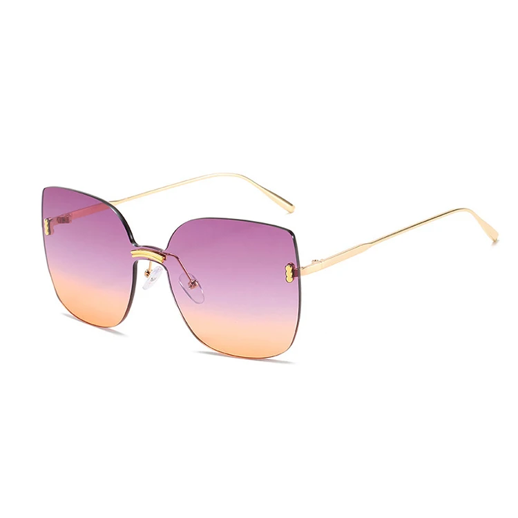 

7109 INS Popular Metal round frame fashion shades sunglasses womens Lens trimming oversized Rimless Sunglasses